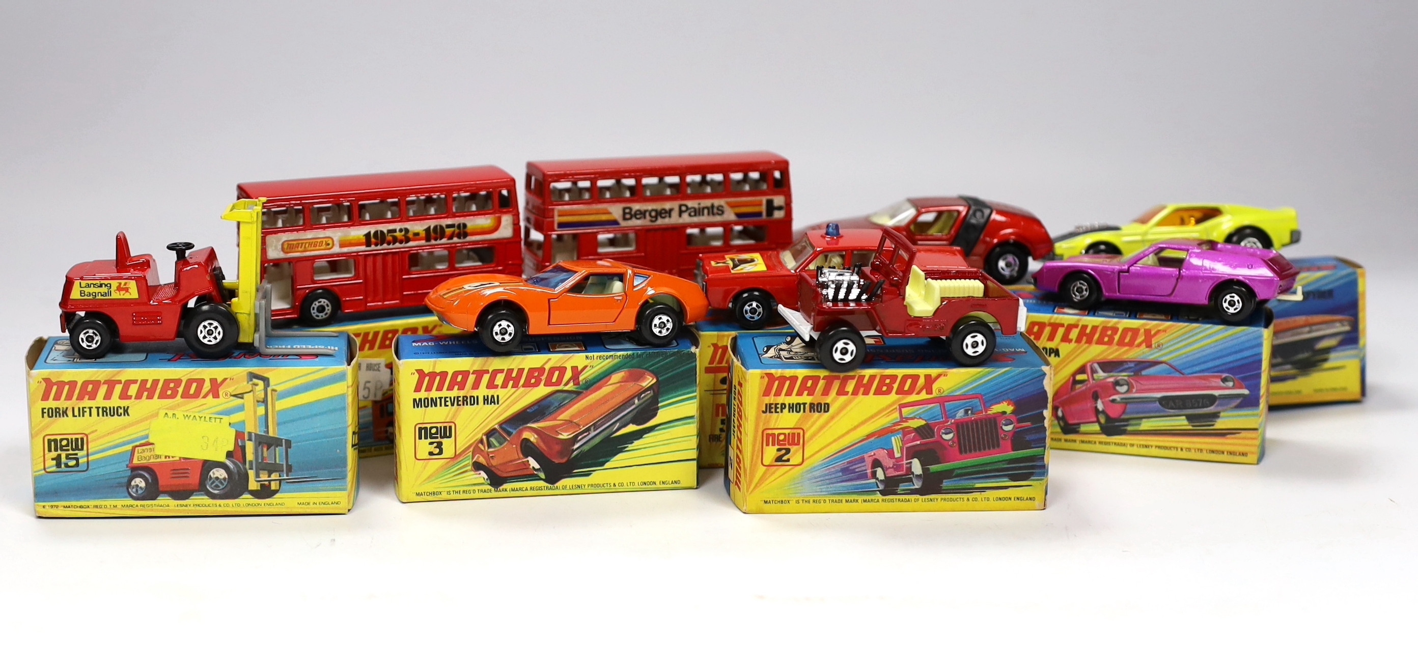 Eleven boxed Matchbox Superfast 1-75 New series diecast vehicles